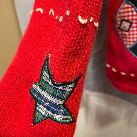 Basic Editions Christmas Patchwork Santa Snowman Knit Zip Up Sweater Large - Picture 5 of 14